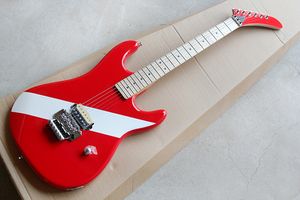 Фабрика на заказ гитара Красный электрическая с белой полосой, Maple грифа, Floyd Rose, H Pickup, могут быть настроены