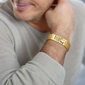 Bracciale da uomo personalizzato in acciaio inossidabile color oro Testo personalizzato A MIO FIGLIO Accessori da uomo