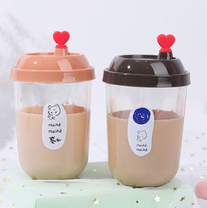L'ultimo 12OZ Drinkware cartone animato gatto simulazione doppio coperchio piatto tazza di tè al latte tazze di plastica per uso alimentare, supporto logo personalizzato