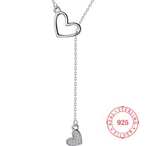 45 cm trendy charm lady dress necklace jewelry two love heart pendant sterling silver chain necklace for women valentines day gift