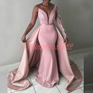 Eleganz Träger Spitze Meerjungfrau Abendkleider Eine Schulter Sheer Afrikanisches Vestido de noche Party Kleid Sexy Prom Formale Arabische Festzug kleider