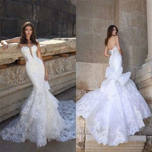 Wedding sirena sexy sexy abiti da Sweetheart maniche completa appliquéd paillettes pizzo grande arco Tiered abito da sposa sweep treno abito da sposa