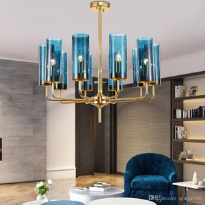 Ny modern lyxglas ljuskrona belysning 6-15 huvuden blå / cognac nordisk hängande lampa levande matsal sovrum inomhus ljus fixtur