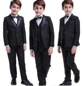 Popular de Alta Qualidade do Menino Formal Wear Lapela Notched Preto Três Peças (Jacket + Calça + Colete) Meninos Smoking de Casamento