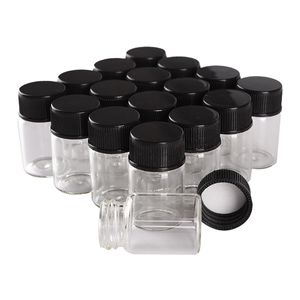 Dużo 100 sztuk 6ml 22 * ​​35mm Mini szklane butelki z czarnymi plastikowymi czapkami Spice Słoiki Perfumy butelki Art Crafts