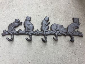3 pezzi Cast Iron Rustic Cat Tail Coat Ganci da parete Decorative Key Hanger Cat Lovers Brown Guinzaglio Collar Rack Pet Purse Holder Asciugamano Vintage