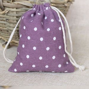 Purple Dot Linen Gift Bags 8x10cm 9x12cm 10x15cm 13x17cm paquete de 50 bolsas de empaquetado para joyas