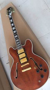 Fábrica personalizada hot jazz guitarra tipo 3 semi-oco captadores de guitarra elétrica Brown