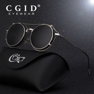 Cgid 2018 أزياء الرجال الاستقطاب النظارات الشمسية جولة steampunk إزالة كليب على ظلال العلامة التجارية مصمم الشمس الزجاج خمر المعادن E76 Y19052004