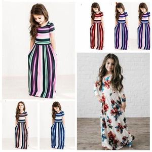 Baby Kid Roupas Roupas Meninas Floral Maxi Vestidos Bohemian Beach Vestido Colorido Flores Listrado Flores Impresso Vestidos Princesa Party Dress Czyq4983