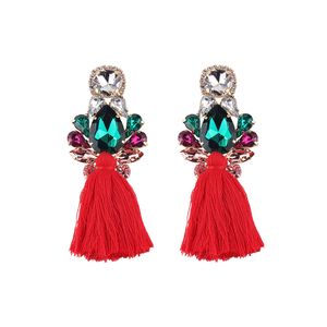 Wholesale- fashion luxury designer exaggerated beautiful glittering diamond crystal flower long tassel stud earrings for women girls