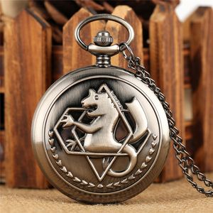 Antique Vintage Quartz Pocket Watch Fullmetal Alchemist Edward Eric Anime Cartoon Fob Clock Men Women Necklace Chain Gift