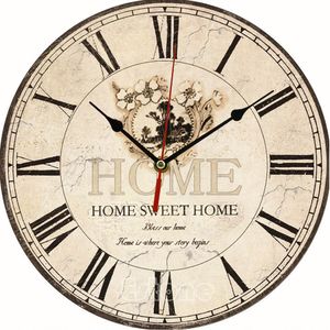 Große Vintage-Wanduhr aus Holz mit Blumenmuster, Küche, Antik, Shabby-Chic, Retro