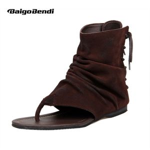 Vintage Herren Echtleder Römischer Stil T-Riemen Flip Flop Gladiator Sandalen Schnür-Sommersandalen