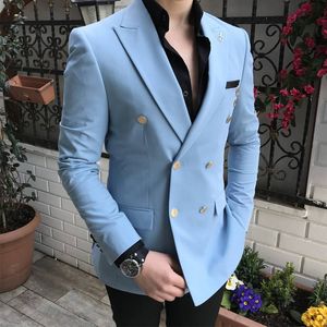 Beliebter zweireihiger Bräutigam-Smoking mit spitzem Revers, Herrenanzüge für Hochzeit/Abschlussball, Trauzeugen-Blazer (Jacke + Hose + Krawatte) Y15