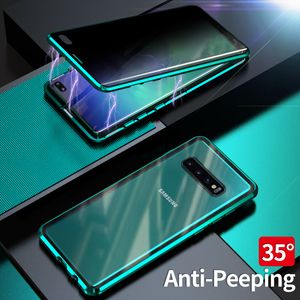 Flip Magnetic Adsorption Anti-Peeping Vollständig gehärtetes Glasgehäuse für Samsung Galaxy S10 Plus Note 10 Plus S9+ S9 S8 Note9 P30 Pro P20