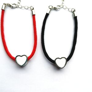 Новые сублимационные браслеты, модные красные, черные веревочные браслеты в форме сердца из бисера для женщин, расходные материалы для горячей трансферной печати