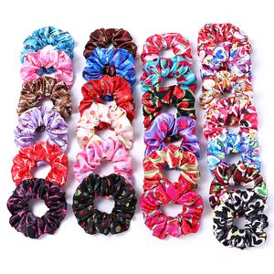 Scrunchie Stretch Headband Scrunchies Satin Printed Flower Floral Women Girls Elastic Hair Bands Accessories Hair Tie Ring Headdress 1017C