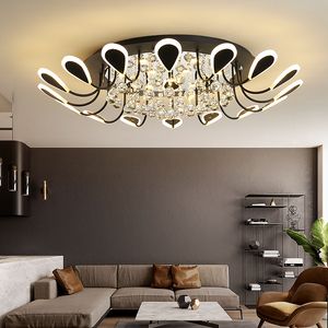 EMS Crystal Modern led chandelier for living room bedroom study room 580/680/800/1000mm white/black led chandelier fixtures 90-260V