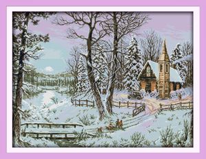 The winter snowscape forest Handmade Cross Stitch Craft Tools Embroidery Needlework sets counted print on canvas DMC 14CT /11CT