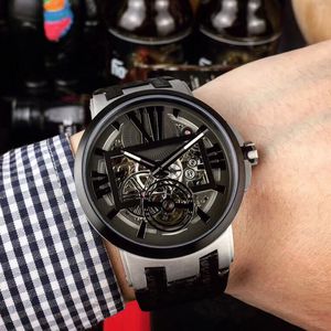 New Executive Skeleton Tourbillon 1713-139/43 Titanium Steel Black Bezel Orologio da uomo automatico Cinturino in pelle Orologi da uomo Timezonewatch