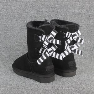Yeni Noel Moda Tasarımcısı Kadınlar Kış Kar Boots Üst Çocuk Eu22-34 Çocuk Klasik Kısa Bow Boots Ayak bileği Diz Bow Bailey Boot US4-13