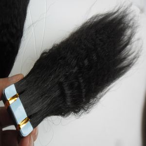 Kinky Straight Tape In Hair Extensions Tape Human Hair Remy Seamless 10 