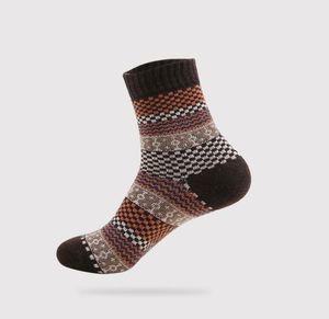 Mens mjuka tjocka angora cashmere casual kaninullblandning varm vinter ullsockor jacquard rand design varmare socka för vuxna män kvinnor