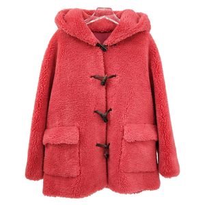 Wholesale-Ladies Merinoウールフード付きコート冬のふわふわのベルベットコート女性長袖ルーススイートかわいいウインドブレーカージャケットベージュオーバーコート
