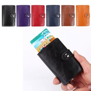 Mini PU Leather Automatic Slide Card Holder Credit Card Case Organizer Card Storage Bag Protector Men Business Wallets