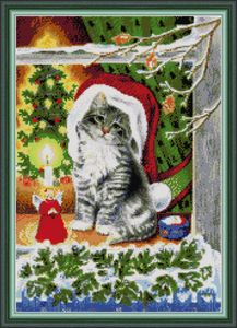 Mix 2 em 1 gatinho de Natal Handmade Cross Stitch Ferramentas Ferramentas Bordado Bordado Conjuntos Contados Impressão em Canvas DMC 14CT / 11CT
