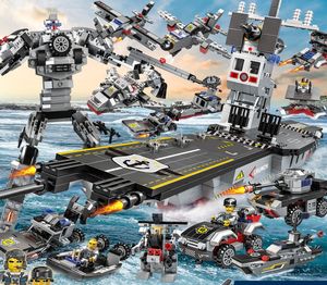 XQ Mini Building Block Model Toy, portaerei, nave da guerra, unità SWAT, camion, combinazione diversificata 8 in uno, regalo di Natale per bambini