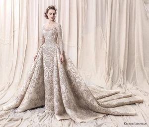 Luxury Champagne Crystal Beaded Lomg Sleevee Mermaid Wedding Dresses Vintage Plus Size Saudi Arabic Dubai Bridal Gown