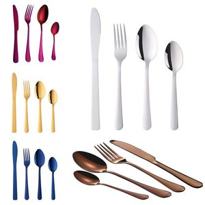 4 pcs conjunto de aço inoxidável de aço inoxidável cutlery faca de mesa garfo colher conjuntos para casa cozinha restaurante 8 cores