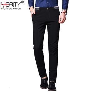 MENS CASUAL Pant Male Business Trousers Classic Dress Pant Rak full längd Fashion Pant Blue and Black Size 2838 V191026