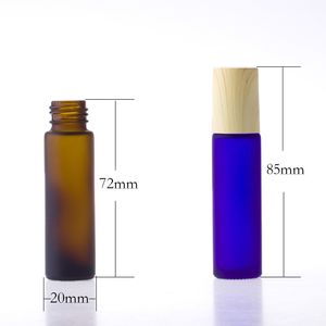 Şişe üzerinde 1/3oz cam rulo 10ml Boş Uçucu Yağ Parfüm Rulo Tüpü Metal Roller Top ve Plastik Ahşap Tahıl Kapağı