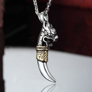 2020 z163 new domineering rock personality leader wolf tooth fashion male titanium steel necklace gold   Silver Pendant