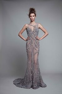 Berta 2020 Crystal Beaded Evening Dresses Luxury Open Back Mermaid Prom Gpen Long See Through Formal Party Pageant Wear279V