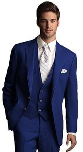 Wysokiej jakości dwa przyciski Blue Groom Tuxedos Notch Lapel Men Garnitury Ślub / Prom / Kolacja Best Man Blazer (Kurtka + Spodnie + Kamizelka + Krawat) W429