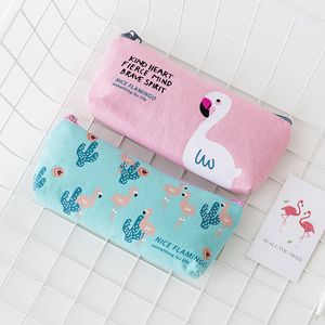 Cute Flamingo Canvas Pencil Bags Students Stationery Storage Pen Case School Office Pencil Bags Cartoon Large Capacity Pens Pouch DH1446 T03