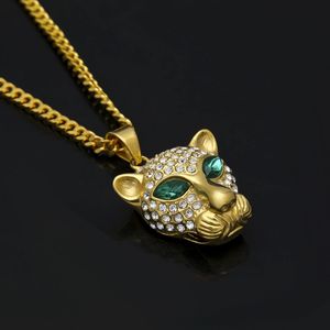 Fashion-Hip Hop Gold Necklace Fashion Jewelry Iced Out Leopard Head Pendant Necklaces For Men Cuban Link Chain Necklace