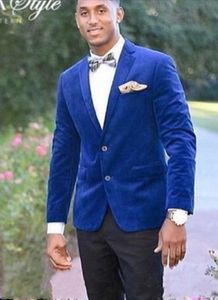 Wysokiej Jakości Aksamitna Mężczyźni Ślub Tuxedos Royal Blue Groom Tuxedos Notch Lapel Slim Fit Men Blazer 2-częściowy garnitur (kurtka + spodnie + krawat) 1705