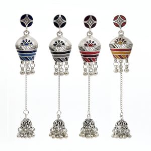 Colore argento retrò indiano jhumki jhumka orecchini con perle lunghe perle tassel che penzola per gli orecchini per il fascino della donna