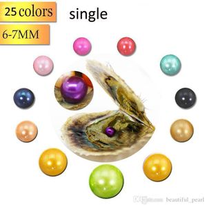 Wholesale 2020 DIY Natural Seawater Pearl 6-7MM Round Pearl in Oysters Akoya Oyster Shell with Colouful Pearls Jewelry By Vacuum Packed