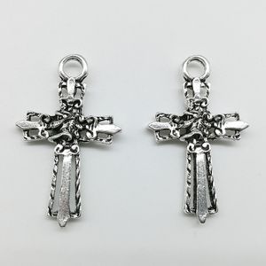 50st Cross Sword Charms Pendants Retro Smycken Tillbehör DIY Antik Silver Hänge För Armband Örhängen Keychain 36 * 22mm