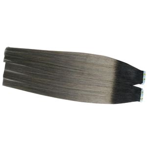 ombre color T1B/gray peruvian tape hair Extensions 200g Tape In Human Hair Invisible Real Hair Straight 80Pcs Lot