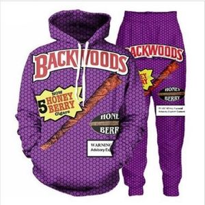 Neue Mode Backwoods Honey Berry Blunts Hoodie + Hose Sweatshirt 3D-Druck Unisex Trainingsanzüge TZ02