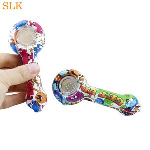4.23 inch unique colorful pattern smoking pipes with glass bowl handheld tobacco pipe smoking accessories 420