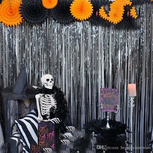 14 cores do fundo do casamento Cortina Shimmer Halloween Cortinas Partido franjada Cortina de aniversário Decoração Suprimentos BH 2065 ZX