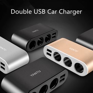Dubbel USB Port 3-väg Auto Car Charger Socket Splitter Chargers Plug-adapter med kabel DC 12-24V Nya biltillbehör HHA129